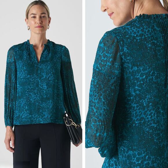 Whistles Tops - Whistles Teal Big Cat Dobby Blouse Size 10